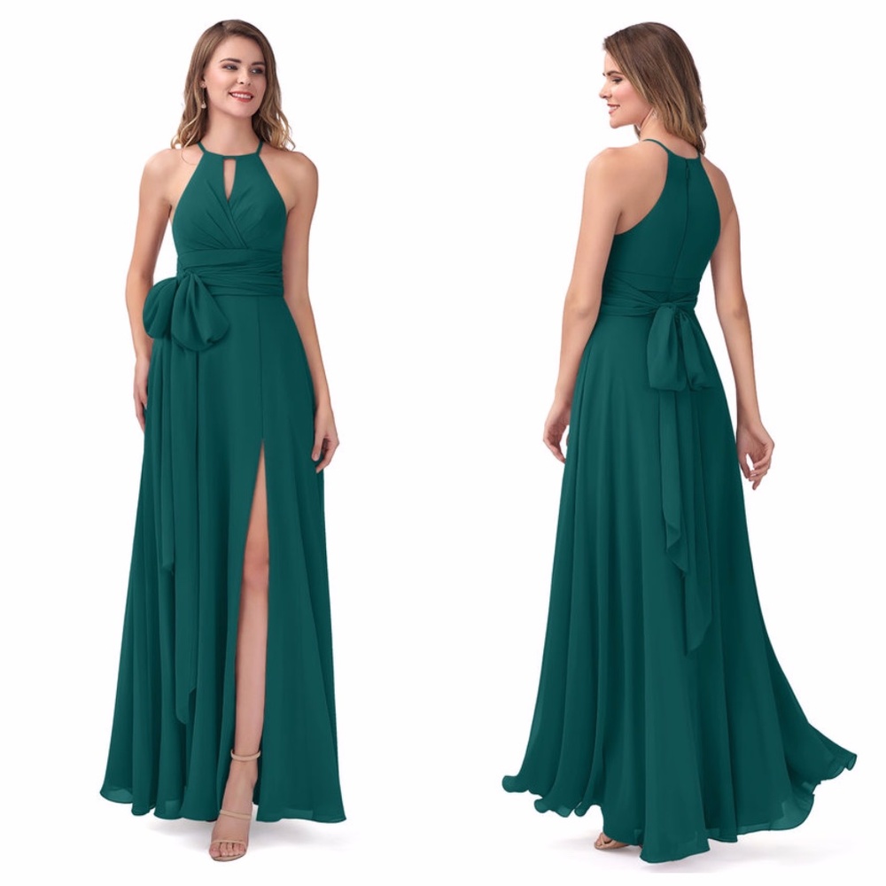 NWT Azazie Maylee Bridesmaid Green Peacock Dress Size 12